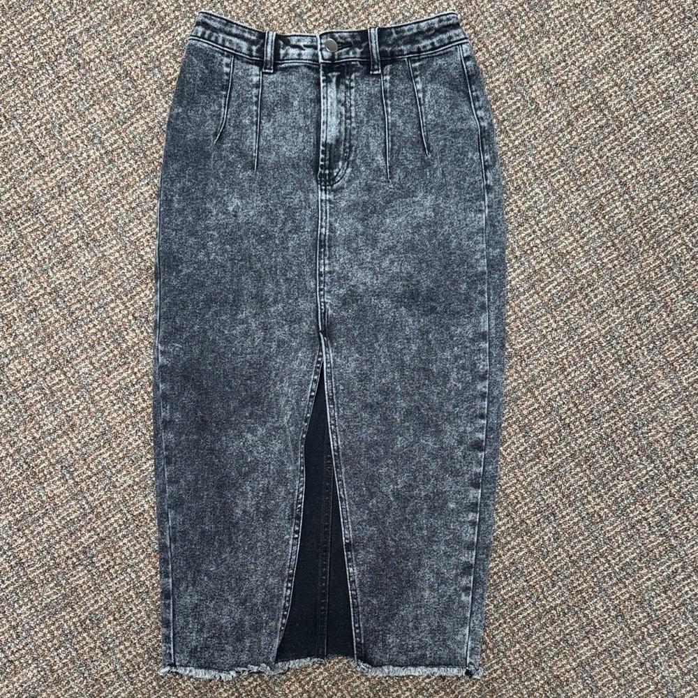 Showpo Black Denim Midi Skirt